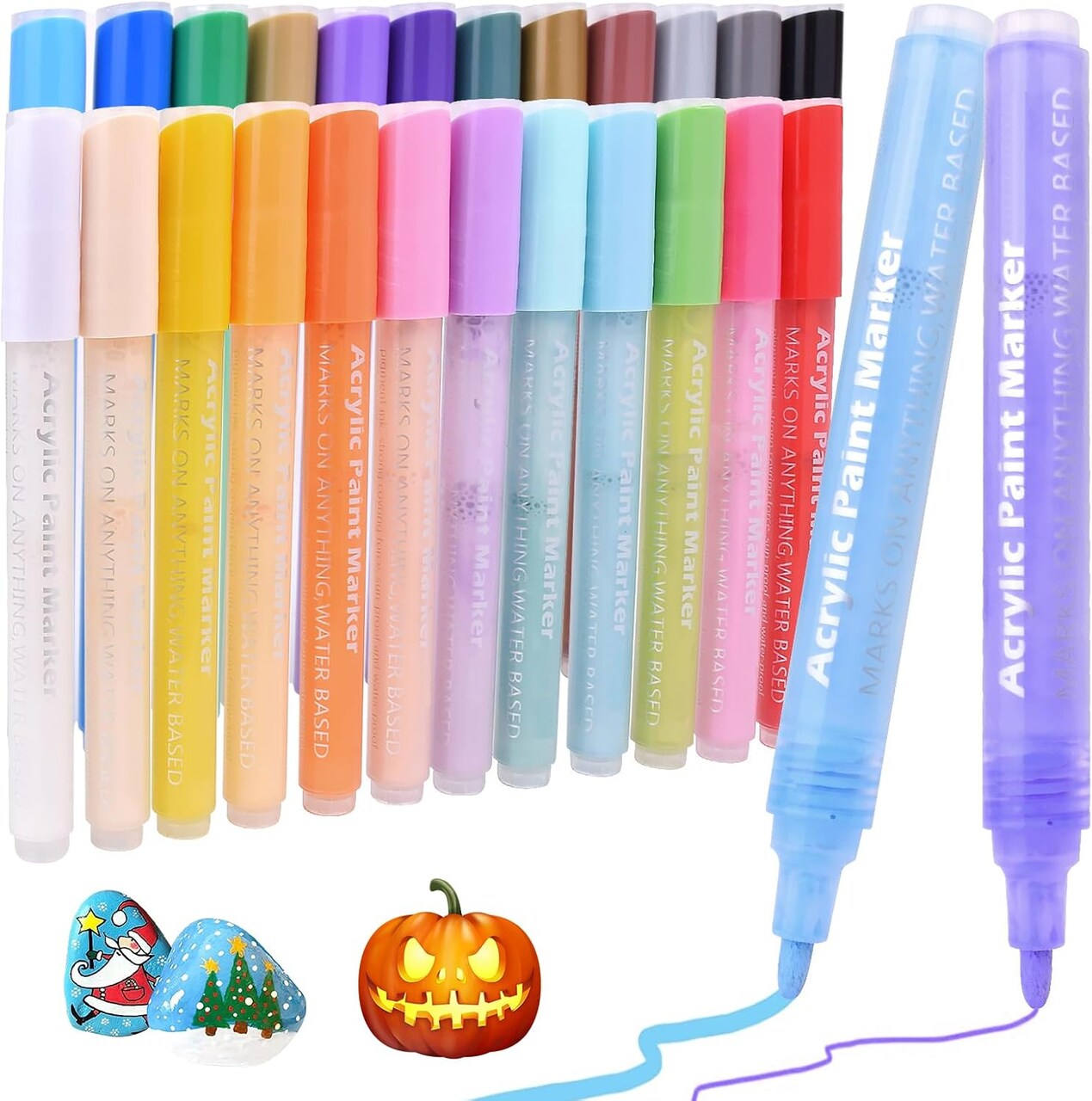 Clearance Acrylic Paint Markers 24 Colors Washable Art Skin Body Markers Medium Tip Water Based Acrylic Paint Pens for Rock Painting Adult Coloring Book Stone Mug Ceramic Glass Wood Canvas